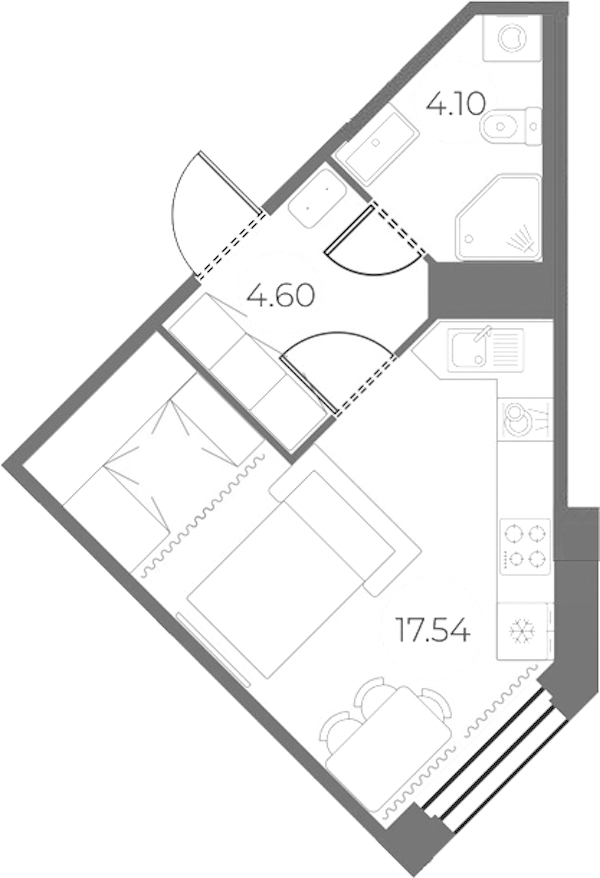 Квартира студия 26.24 м², 2/20 эт., ЖК «Огни Залива»